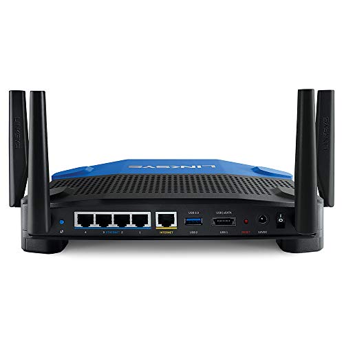 Linksys WRT3200ACM: AC3200 Dual-Band Gigabit Wi-Fi Router, Beamforming Tri-Stream Wireless Signal, Ethernet Ports, MU-MIMO (Black, Blue)