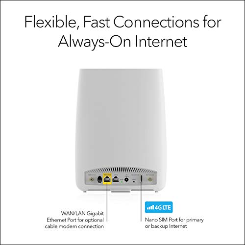 NETGEAR Orbi 4G LTE Mesh WiFi Router (LBR20) | For Home Internet or Hotspot | Certified with AT&T, T-Mobile & Verizon | Coverage up to 2,000 sq. ft., 25 devices | AC2200 WiFi (up to 2.2Gbps)