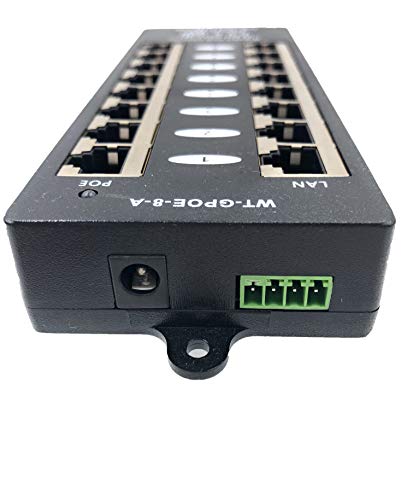 PoE Texas GPOE-8A-48v60w | 8 Port Gigabit Passive PoE Injector for PoE Cameras, IP Phones and WiFi Access Points | Includes 48 Volt 60 Watt Power Supply