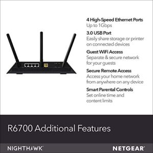 NETGEAR R6700 Nighthawk AC1750 Dual Band Smart WiFi Router, Gigabit Ethernet (R6700) (Renewed)