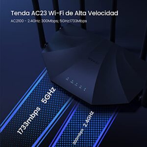 Tenda AC23 Smart WiFi Router - Dual Band Gigabit Wireless (up to 2033 Mbps) Internet Router for Home, 4X4 MU-MIMO Technology, Up to 1400 sq ft Coverage Parental Control Compatible with Alexa (AC2100)