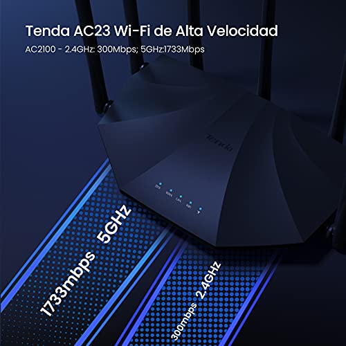 Tenda AC23 Smart WiFi Router - Dual Band Gigabit Wireless (up to 2033 Mbps) Internet Router for Home, 4X4 MU-MIMO Technology, Up to 1400 sq ft Coverage Parental Control Compatible with Alexa (AC2100)