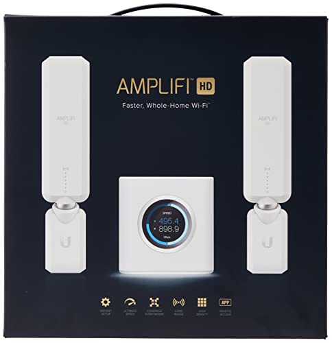 AmpliFi HD WiFi System by Ubiquiti Labs, Seamless Whole Home Wireless Internet Coverage, HD WiFi Router, 2 Mesh Points, 4 Gigabit Ethernet, 1 WAN Port, Ethernet Cable, Replaces Router & WiFi Extenders