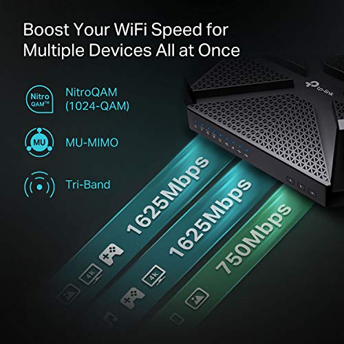 TP-Link AC4000 Smart WiFi Router - Tri Band Router , MU-MIMO, VPN Server, Antivirus/Parental Control, 1.8GHz CPU, Gigabit, Beamforming, Link Aggregation, Rangeboost, Works with Alexa(Archer A20),Black