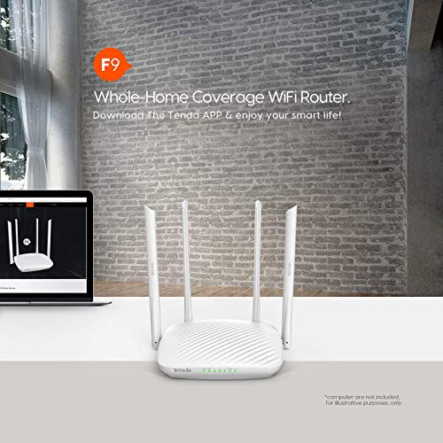 Tenda N600Mbps Smart WiFi Router, Wireless Router for Internet with Whole-Home Coverage, 4*6dBi High-Gain Omnidirectional Antennas&Beamforming, 3 Lan Fast Ports, Easy Setup&App Control(F9)