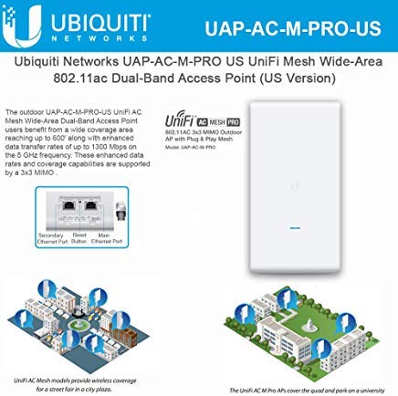 UniFi Mesh AC Pro UAP-AC-M-PRO-US 802.11AC 3x3 MIMO Outdoor Wi-Fi Access Point Wide-Area Dual-Band AP