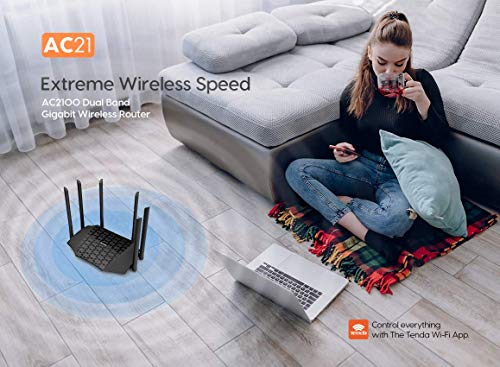 Tenda AC21 Smart WiFi Router - Dual Band Gigabit Wireless (up to 2033 Mbps) Internet Router for Home, 4X4 MU-MIMO Technology, Parental Control Compatible with Alexa (AC2100)