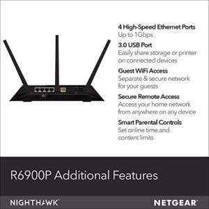 NETGEAR Nighthawk Smart WiFi Router (R6900P) - AC1900 Wireless Speed (up to 1900 Mbps) | Up to 1800 sq ft Coverage & 30 Devices | 4 x 1G Ethernet and 1 x 3.0 USB Ports | Armor Security (Renewed)