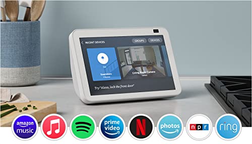 Echo Show 8 (2nd Gen, 2021 release) | HD smart display with Alexa and 13 MP camera | Glacier White