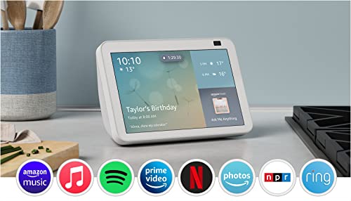 Echo Show 8 (2nd Gen, 2021 release) | HD smart display with Alexa and 13 MP camera | Glacier White