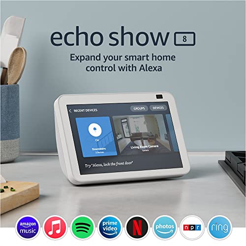 Echo Show 8 (2nd Gen, 2021 release) | HD smart display with Alexa and 13 MP camera | Glacier White