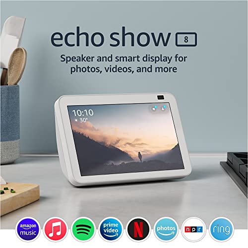 Echo Show 8 (2nd Gen, 2021 release) | HD smart display with Alexa and 13 MP camera | Glacier White