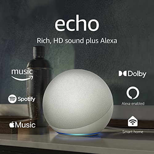 Echo (4th Gen) | With premium sound, smart home hub, and Alexa | Glacier White