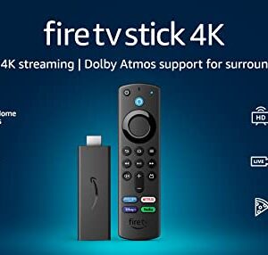 Fire TV Stick 4K, brilliant 4K streaming quality, TV and smart home controls, free and live TV