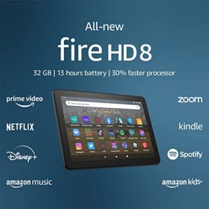 All-new Amazon Fire HD 8 tablet, 8” HD Display, 32 GB, 30% faster processor, 2GB RAM, and Luna Controller, (2022 release), Black