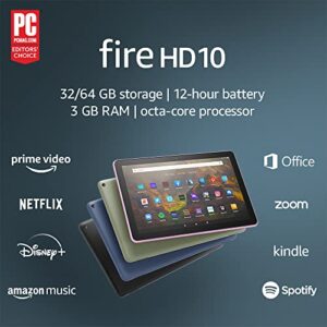 amazon fire hd 10 tablet, 10.1″, 1080p full hd, 32 gb, latest model (2021 release), black