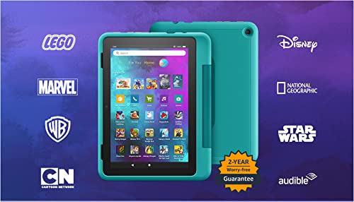 All-new Amazon Fire HD 8 Kids Pro tablet, 8" HD display, ages 6-12, 30% faster processor, 13 hours battery life, Kid-Friendly Case, 32 GB, (2022 release), Hello Teal