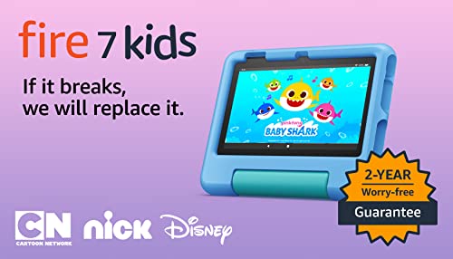 Amazon Fire 7 Kids tablet, ages 3-7. Top-selling 7" kids tablet on Amazon - 2022. Set time limits, age filters, educational goals, and more with parental controls, Blue