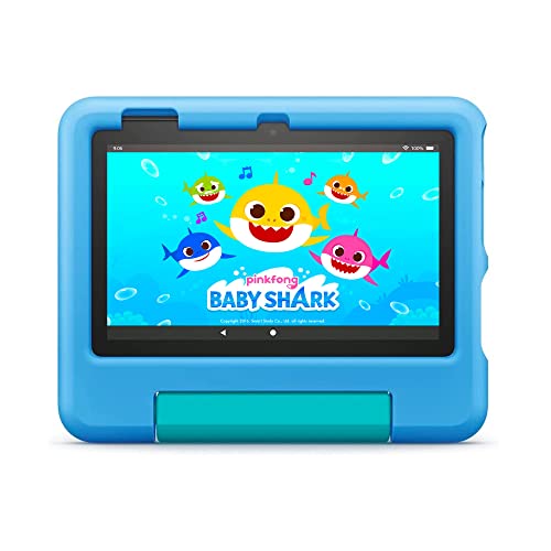 Amazon Fire 7 Kids tablet, ages 3-7. Top-selling 7" kids tablet on Amazon - 2022. Set time limits, age filters, educational goals, and more with parental controls, Blue