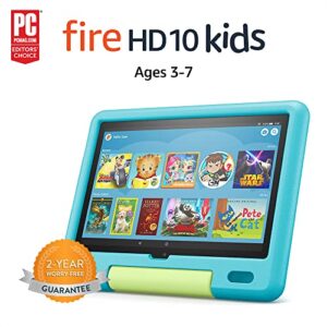 amazon fire hd 10 kids tablet, 10.1″, 1080p full hd, ages 3–7, 32 gb, aquamarine