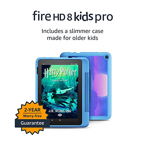 All-new Amazon Fire HD 8 Kids Pro tablet, 8" HD display, ages 6-12, 30% faster processor, 13 hours battery life, Kid-Friendly Case, 32 GB, (2022 release), Cyber Blue