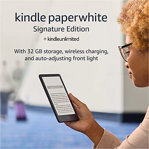 Kindle Paperwhite Signature Edition (32 GB) – With a 6.8" display, wireless charging, and auto-adjusting front light – Without Lockscreen Ads + 3 Months Free Kindle Unlimited (with auto-renewal)- Black