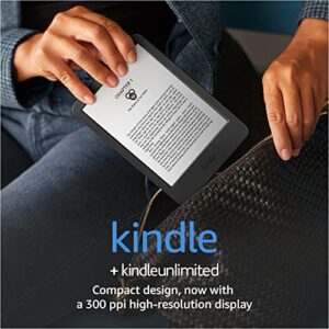 all-new kindle (2022 release) – the lightest and most compact kindle, now with a 6” 300 ppi high-resolution display, and 2x the storage – black + 3 months free kindle unlimited (with auto-renewal)