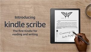 introducing kindle scribe (64 gb), the first kindle for reading and writing, with a 10.2” 300 ppi paperwhite display, includes premium pen + 3 months free kindle unlimited (with auto-renewal)