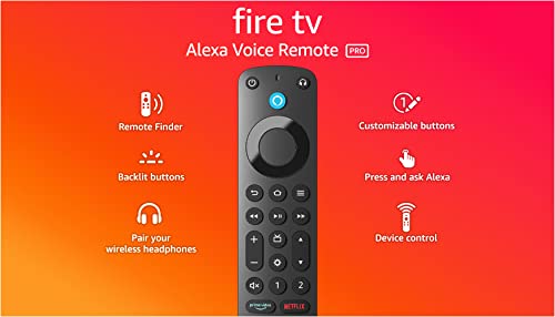 Introducing Alexa Voice Remote Pro, includes remote finder, TV controls, backlit buttons, requires compatible Fire TV device