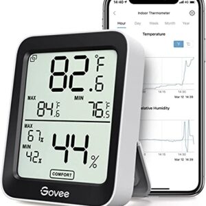 Govee Hygrometer Thermometer H5075, Bluetooth Indoor Room Temperature Monitor Greenhouse Thermometer with Remote App Control, Notification Alerts, 2 Years Data Storage Export