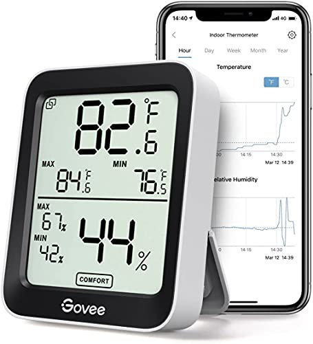 Govee Hygrometer Thermometer H5075, Bluetooth Indoor Room Temperature Monitor Greenhouse Thermometer with Remote App Control, Notification Alerts, 2 Years Data Storage Export