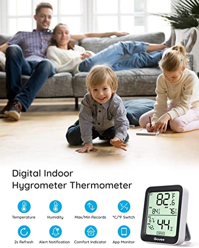 Govee Hygrometer Thermometer H5075, Bluetooth Indoor Room Temperature Monitor Greenhouse Thermometer with Remote App Control, Notification Alerts, 2 Years Data Storage Export