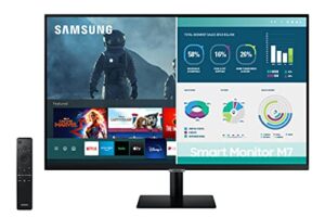 samsung 32″ m7 smart monitor&streaming tv, 4k uhd, adaptive picture, ultrawide gaming view, watch netflix, hbo, primevideo, appleairplay, alexa,builtin speakers, remote,hdmi,usb-c,ls32am702unxza,black