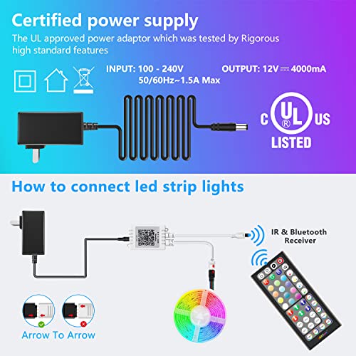 Nexillumi 65.6ft LED Lights for Bedroom Music Sync Color Changing RGB LED Strip Rope Lights 44-Key Remote, 5050 RGB LED Light Strips(APP+Remote+Mic)