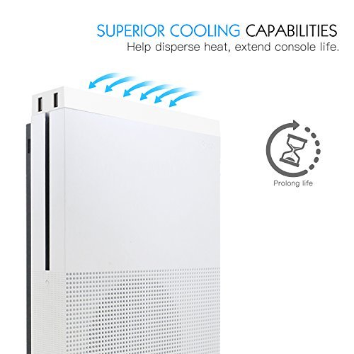MoKo Xbox One S Cooling Fan, Built-in 3 High Speed Fans, 2-Port USB Charing & Data Syncing, L/H Fan Speed Switch for Xbox One S Gaming Console, White