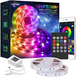 led strip lights – 100ft led light strips, music sync color changing led strip lights, bluetooth led strip lights with remote, 5050 led strip lights for bedroom,home pary and decoration (100ft)