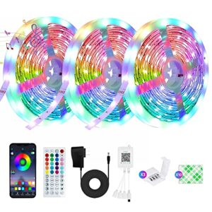 lxyoug led strip lights 50ft, music sync color changing 5050 rgb led lights for bedroom,built-in mic,led lights with app control and ir remote for home decoration (3rolls of 16.5ft)