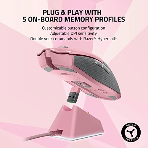 Razer Viper Ultimate Lightweight Wireless Gaming Mouse & RGB Charging Dock: Hyperspeed Wireless Technology - 20K DPI Optical Sensor - 78g - Optical Mouse Switch - 70 Hr Battery - Quartz Pink