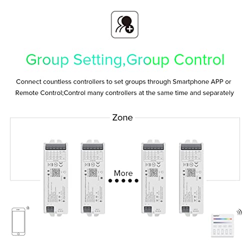 BTF-LIGHTING 5in1 WB5 2.4GHz WiFi LED Controller Compatible with Alexa Google Home Smart Life Tuya Smart APP Control for Monochrome CCT RGB RGBW RGBCCT LED Strip Match with B1 B2 B3 B4 etc Remote