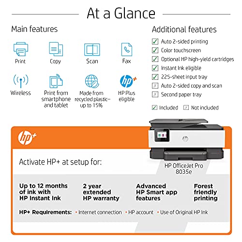 HP OfficeJet Pro 8035e Wireless Color All-in-One Printer (Basalt) with up to 12 months Instant Ink with HP+ (1L0H6A)