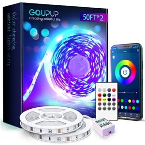 gupup bluetooth led strip lights 100 ft,color changing led lights for bedroom,built-in-mic,music sync led light strips,phone smart controlled(50 ftx2/app+remote+mic)