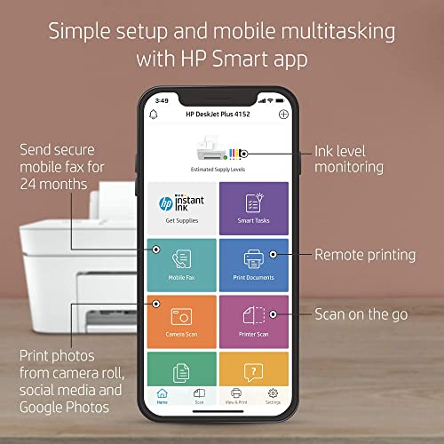 HP DeskJet Plus 4152 Wireless All-in-One Color Inkjet Printer, Mobile Print, Scan & Copy, Instant Ink Ready, 7FS74A (Renewed)
