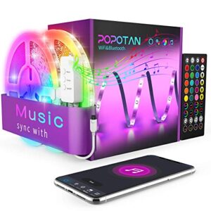 popotan smart led strip lights 32.8ft – led light strip works with alexa google home voice app remote control timer smd 5050 rgb color changing tape light music sync for bedroom home room party decor