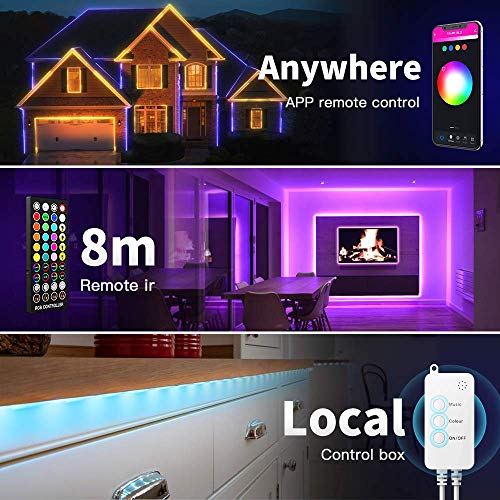 Popotan Smart Led Strip Lights 32.8ft - LED Light Strip Works with Alexa Google Home Voice App Remote Control Timer SMD 5050 RGB Color Changing Tape Light Music Sync for Bedroom Home Room Party Decor