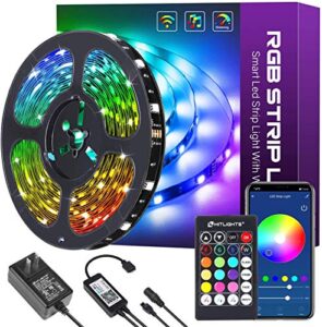 hitlights 32.8ft smart led strip lights, color changing light strips works with alexa, google home app control, music sync for home bedroom party