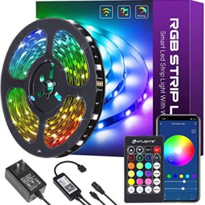 HitLights 32.8ft Smart LED Strip Lights, Color Changing Light Strips Works with Alexa, Google Home APP Control, Music Sync for Home Bedroom Party