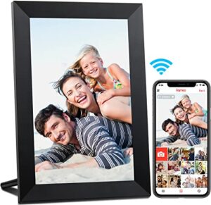 aeezo 10.1 inch wifi digital picture frame, ips touch screen smart cloud photo frame with 16gb storage, easy setup to share photos or videos via frameo app, auto-rotate, wall mountable (black)