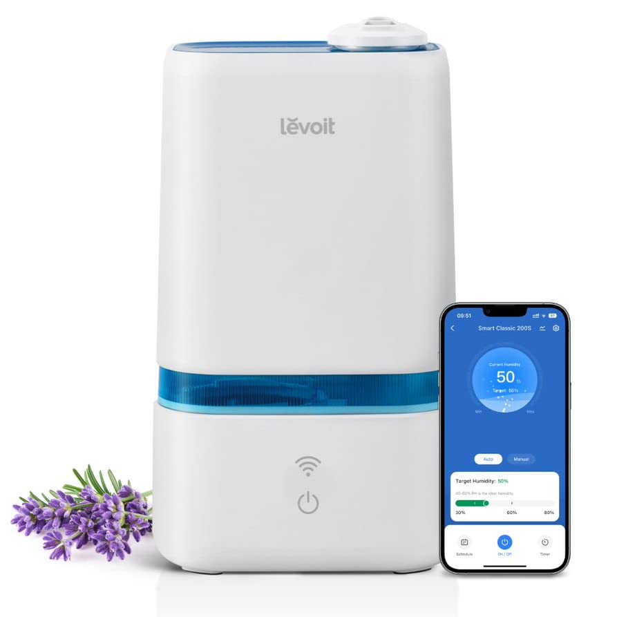 LEVOIT Humidifiers for Bedroom, Smart Wi-Fi Cool Mist Essential Oils Diffuser in One, 4L Ultrasonic Air Vaporizer for Plants, Baby, Quiet for Home Large Room, Nursery, 40H