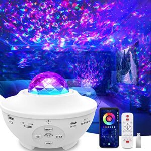 galaxy light projector, star projector night light bluetooth music speaker starry light projector for bedroom kids decor party ceiling, work with alexa & google asistant smart wifi remote control