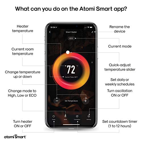 atomi smart 25" WiFi Portable Tower Space Heater - 2nd Gen, 1500W, Oscillating, 750 Sq. Ft. Coverage, Works with Alexa & Google Assistant, Beeping Sound Removed